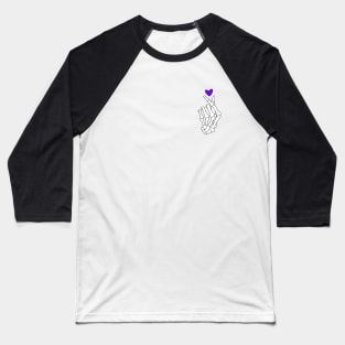 Purple Heart Finger Heart Skeleton Hand Baseball T-Shirt